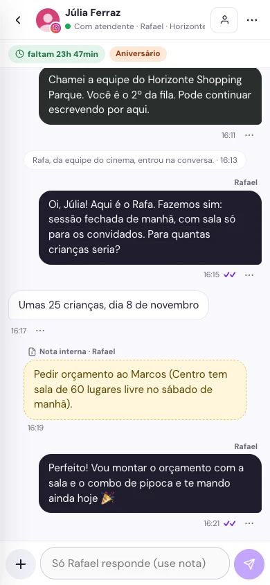 Conversa do Instagram na LUMI