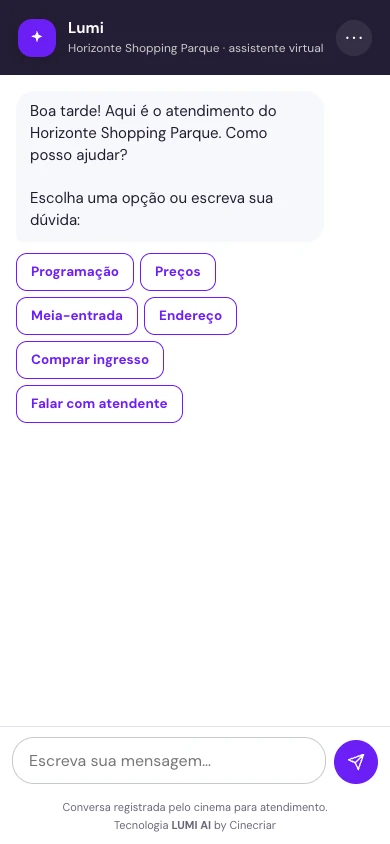 Chat no site do cinema na LUMI